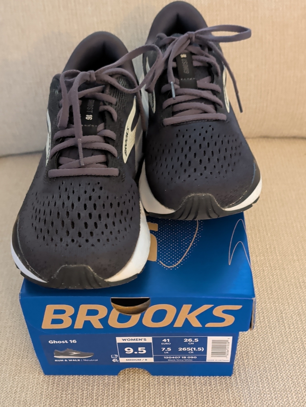 Brooks Women's Ghost 16 Running Shoes — Black, Dark Gray and White